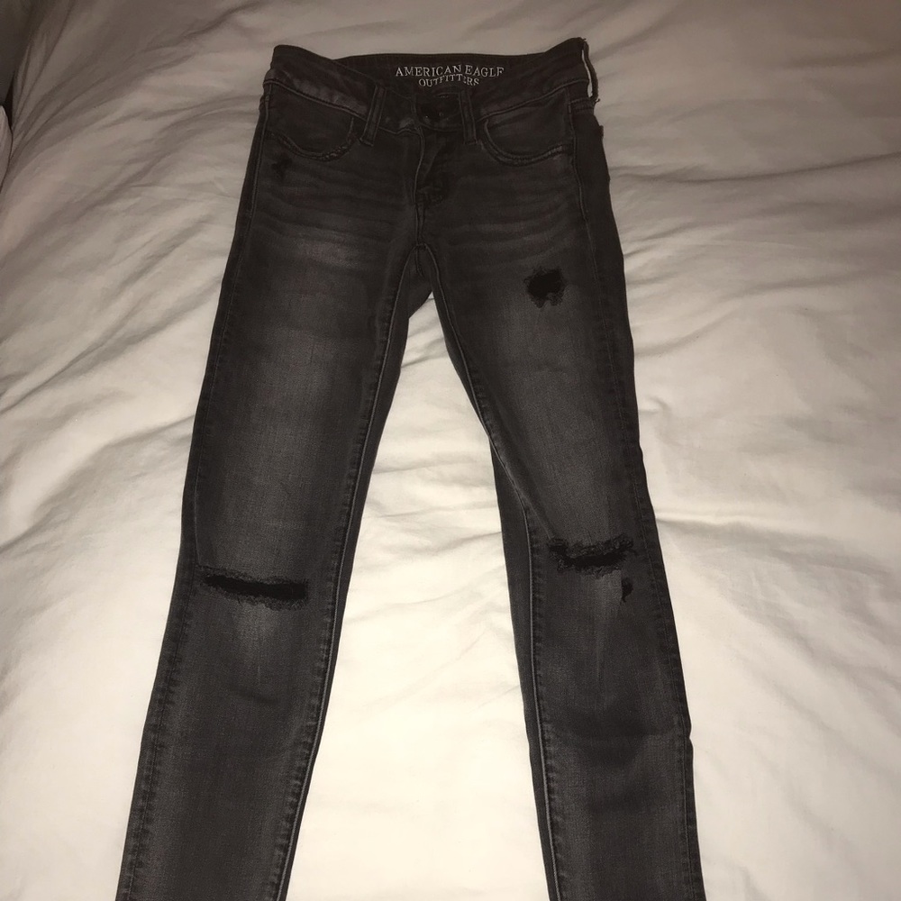 American Eagle Distressed Gray Jeans